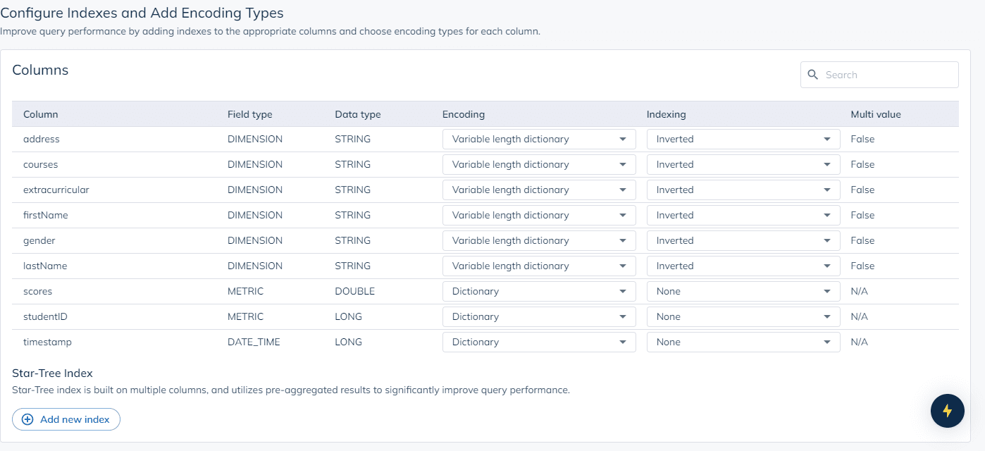 Use StarTree to configure indexes and add encoding types