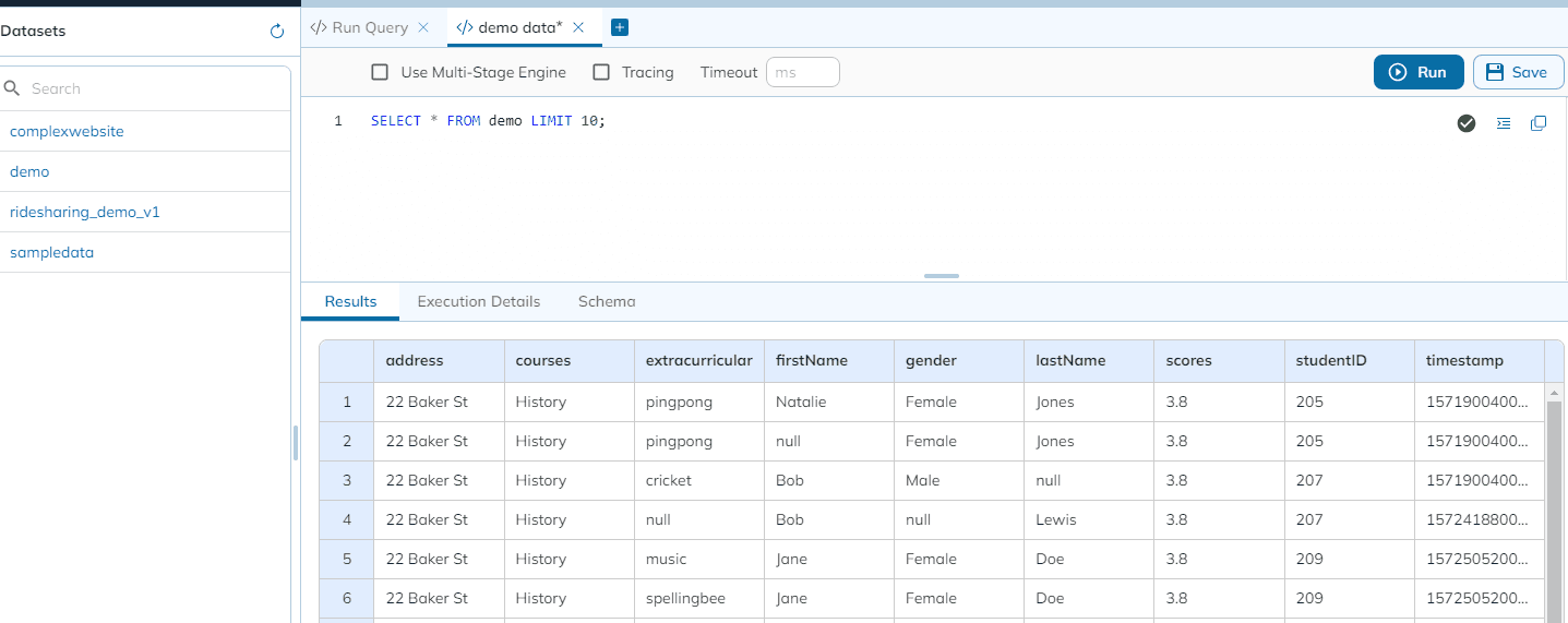 Once the data is ingested, you can navigate to the Query Console to examine your data.