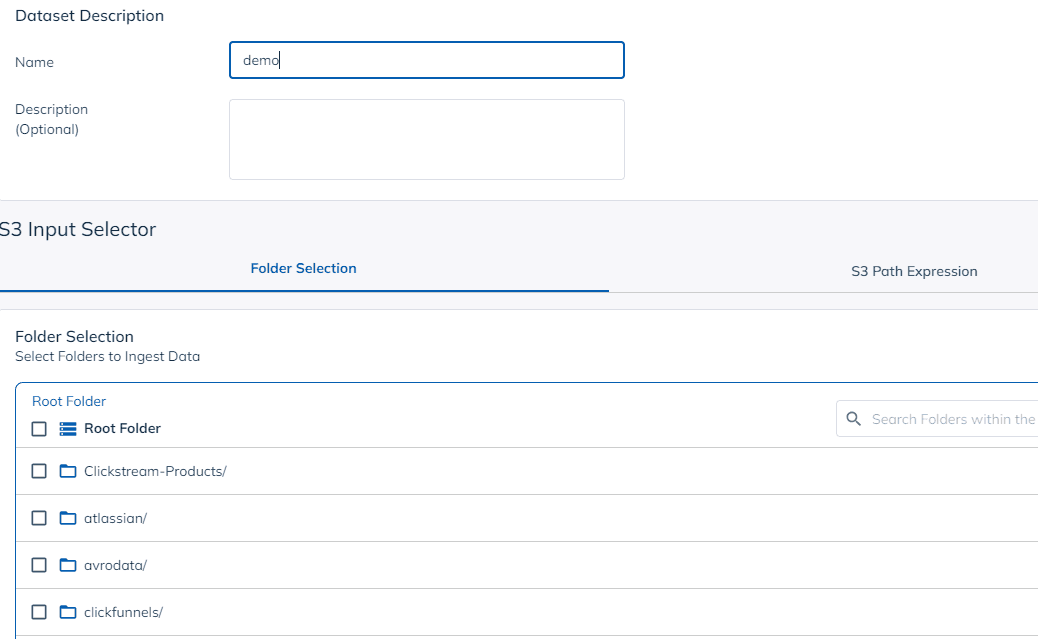 Set up your S3 input selector and select the folder where your data resides