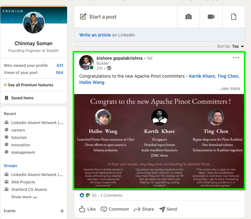 Founding engineer at Stealth, Chinmay Soman's, personalized LinkedIn news feed Founding engineer at Stealth, Chinmay Soman's, personalized LinkedIn news feed