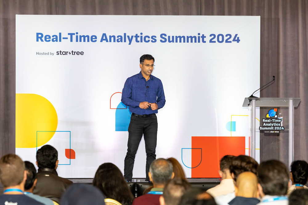 StarTree CEO and co-founder Kishore Gopalakrishna speaking at Real-Time Analytics Summit 2024